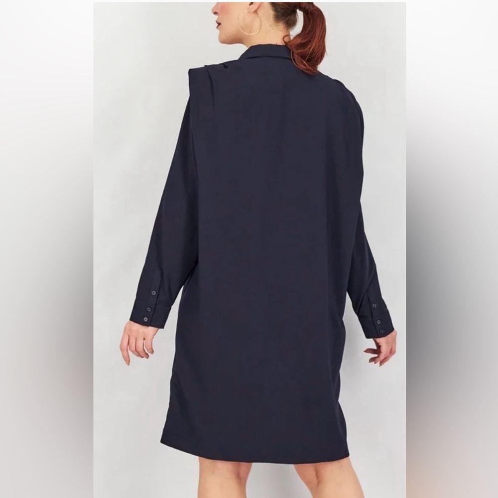 Halston dark navy structured shirt dress size XS - Picture 2 of 14